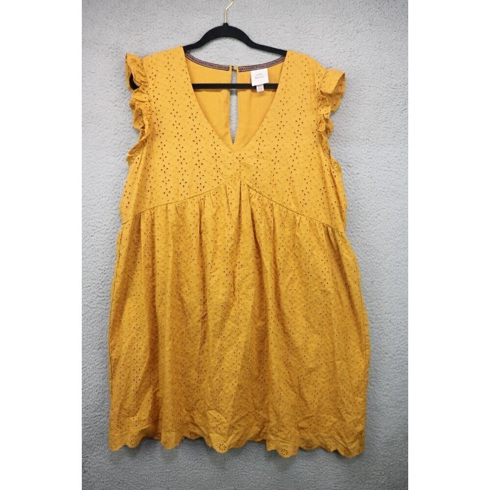 Knox Rose Sleeveless Eyelet Dress-Size XXL-Boho-Lined-Musturd Color